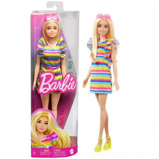 Лялька Barbie Модниця з брекетами у смугастій сукні (HPF73) - 1