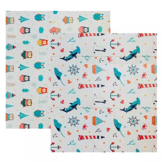 Дитячий двосторонній, складний килимок "Морський сезон та Зимові совушки", 200х180x1см - 1