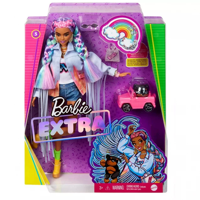 Кукла Barbie "Экстра" с радужными косичками (GRN29) - 6