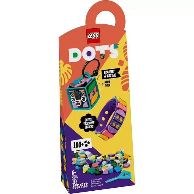 Браслет LEGO Dots Браслет та бірка для валізи Неоновий тигр (41945) - 1