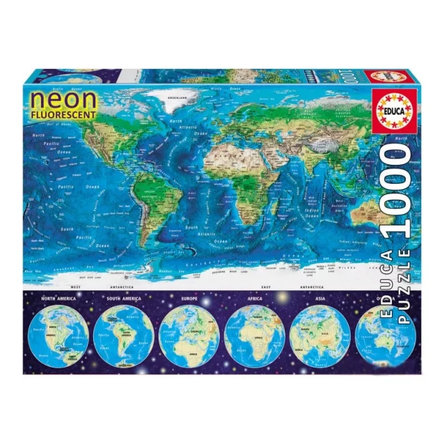 Пазл EDUCA сяючий Мапа світу, 1000 елементів - 1