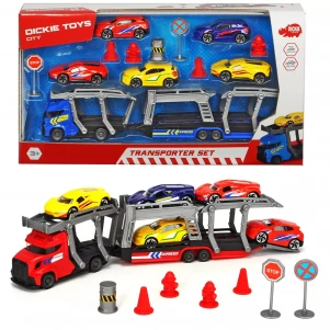 DICKIE TOYS Ігровий набір з автотранспортером, 5 металевими машинками та аксес.,  3+ дитяча іграшка
