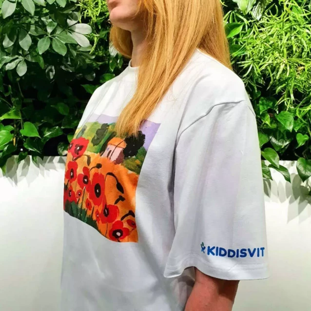 Патриотическая футболка коллекции "Маки", L/XL унисекс оверсайз, белая - 2