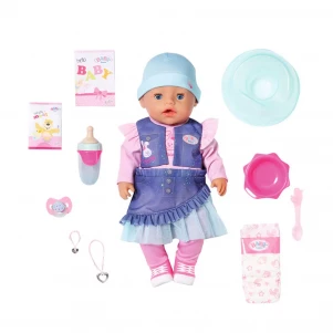 Лялька BABY BORN серії "Ніжні обійми" - ЧАРІВНА ДІВЧИНКА У ДЖИНСОВОМУ ВБРАННІ (43 cm, з аксес.)  лялька Бебі Борн