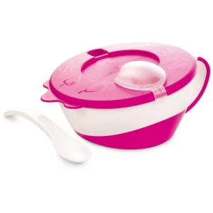 Тарелка с ложкой Canpol babies розовая (31/406_pin) для малышей