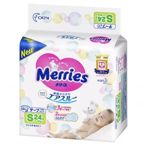 Підгузники Merries Small розмір S 4-8 кг 24 шт (603502) для малюків