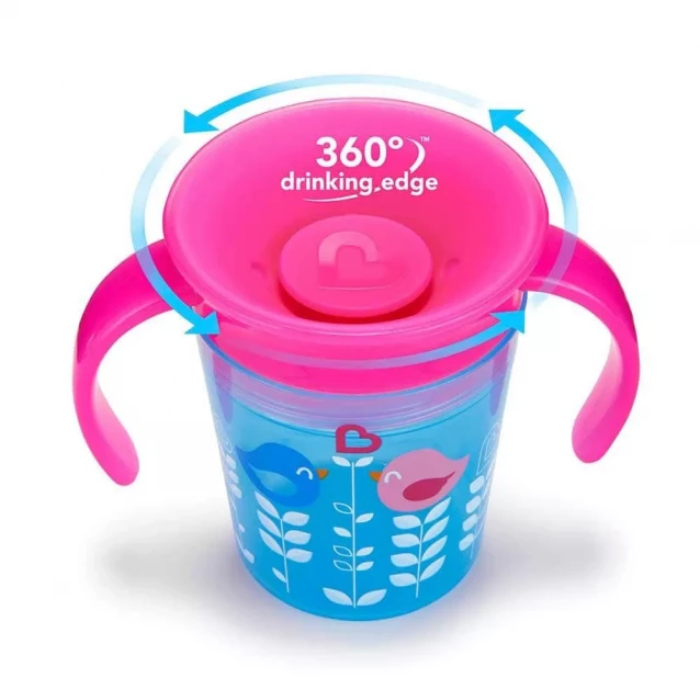 Чашка непроливна "Miracle 360 Deco" , 177мл.(блакитна з рожевою кришкою) - 2