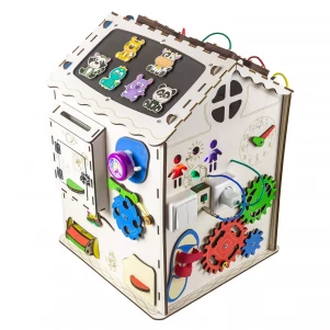 Бізіборд-куб GoodPlay Будиночок розвиваючий 35х35х50 з підсвічуванням (B009) для малюків