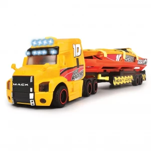 DICKIE TOYS Вантажівка Мак "Перевезення катера" з причепом, зі звук. та світл. ефектами, 41 см, 3+ 3747009 дитяча іграшка