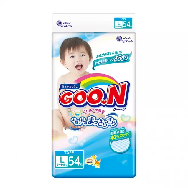 Підгузки GOO.N для дітей 9-14 кг (розмір L, на липучках, унісекс, 54 шт) - 2