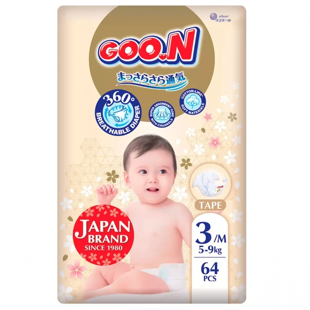 Подгузники Goo.N Premium Soft Размер 3M, 5-9 кг 64 ед (F1010101-154) - 1