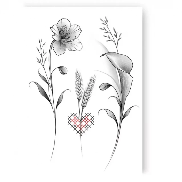 Тату Tattooshka Украинские цветы с вышиванкой (LB-143) - 1