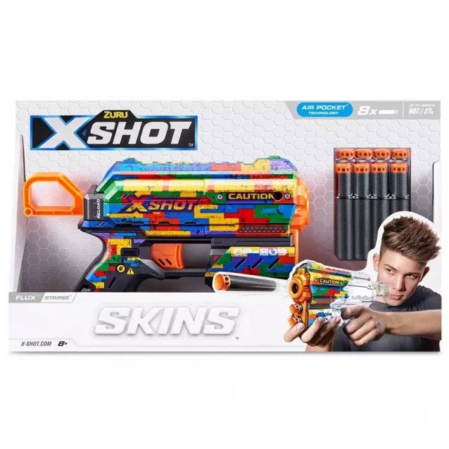 Бластер X-Shot Skins Flux Striper 8 патронов (36516K) - 1