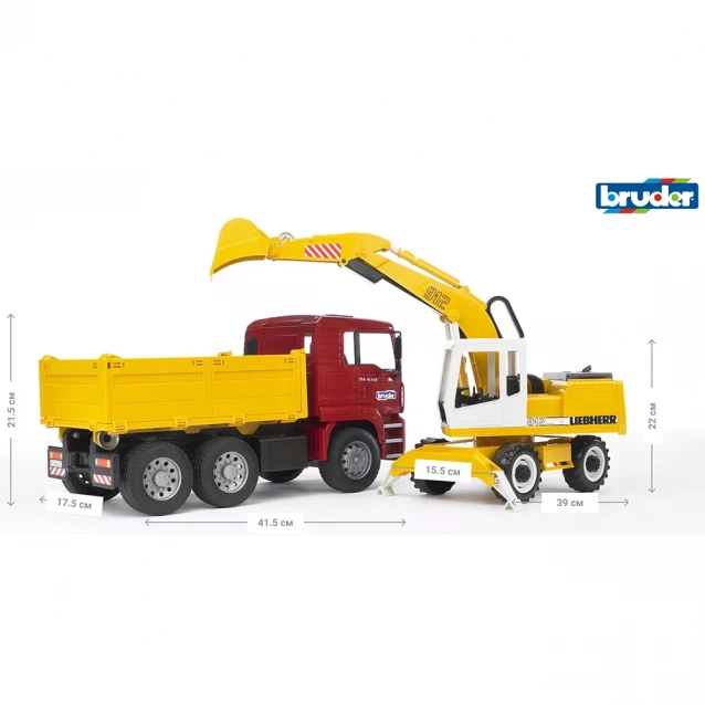 Машинка игрушечная самосвал-грузовик МАN и экскаватор Liebherr 1:16 Bruder - 2