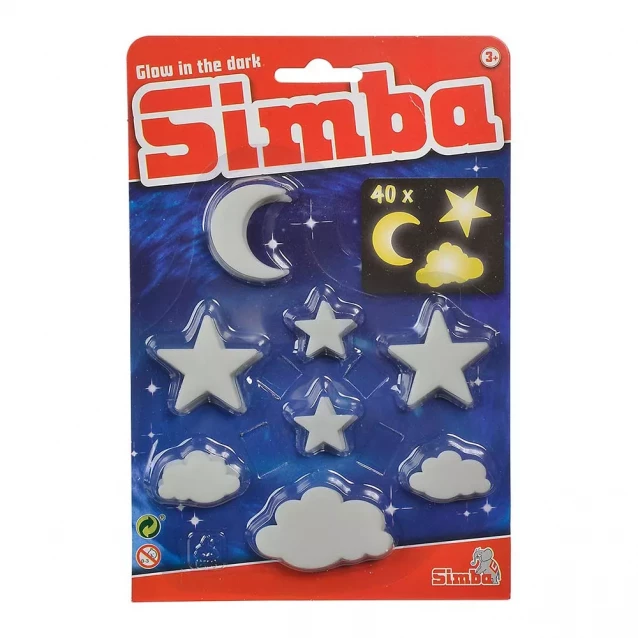 SIMBA Набір сяючих елементів "Зірки, хмарки та місяці", флуоресцентні, 40 штук, 3+. - 1
