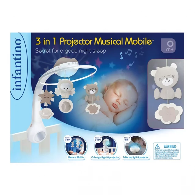 INFANTINO Мобиль музыкальный с проектором 3 в 1, серый - 2