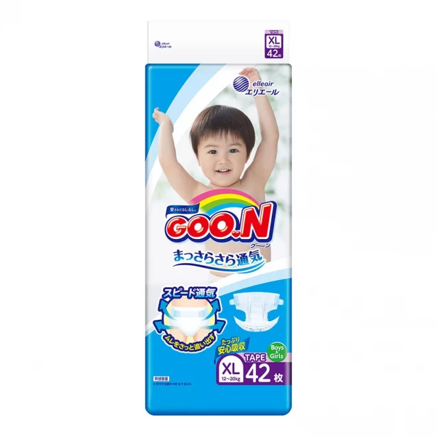Подгузники Goo.N для детей 12-20 кг, размер Big (XL), на липучках, унисекс, 42 шт. (843132) - 1