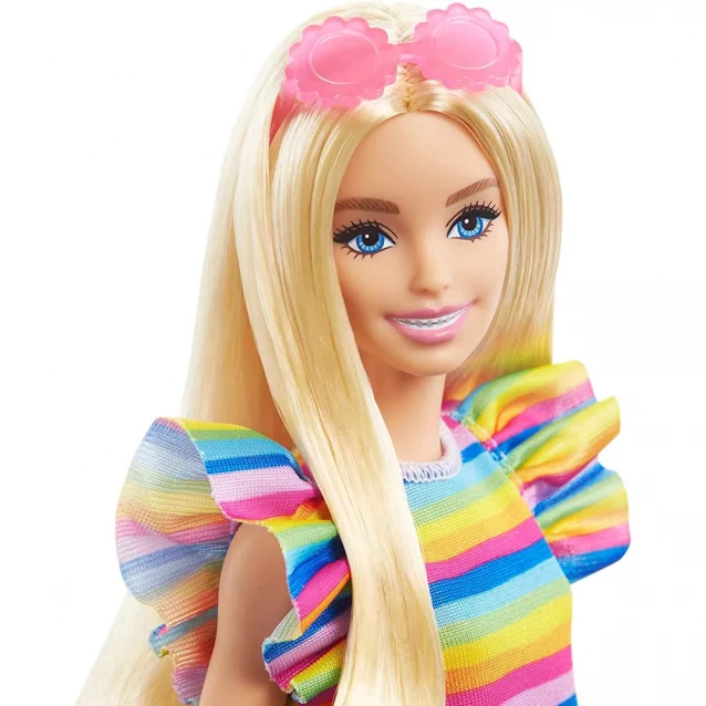 Лялька Barbie Модниця з брекетами у смугастій сукні (HJR96) - 3