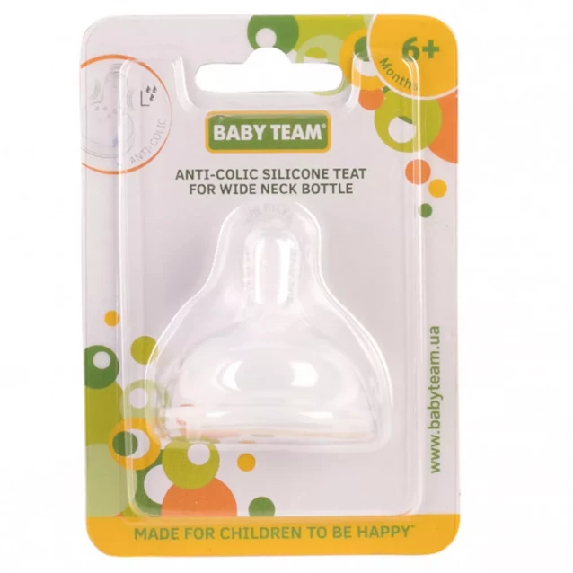 Соска силиконовая Baby Team антиколиковая для бутылочек с широким горлом (2026) - 2