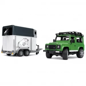BRUDER іграшка - джип Land Rover Defender з причепом для перевезення коней + конячка, М1: 16 дитяча іграшка