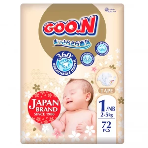Подгузники Goo.N Premium Soft Размер 1NB, до 5 кг 72 ед (F1010101-152) для малышей