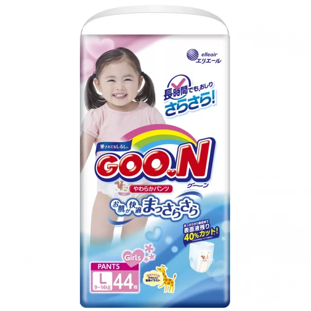 Goo.N Трусики-Підгузники для дівчаток 9-14 кг (розмір L, 132 шт) 853081-3 - 1