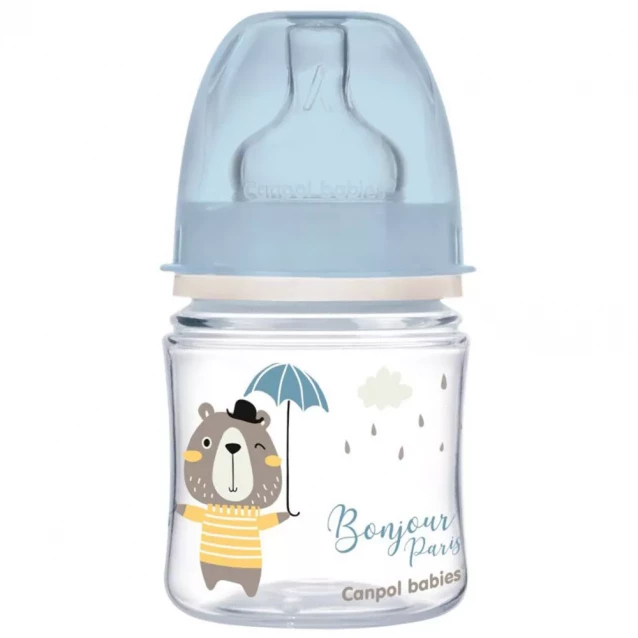 Бутылочка Canpol babies Easy Start Bonjour Paris с широким горлом aнтиколиковая 120 мл (35/231_blu) - 1