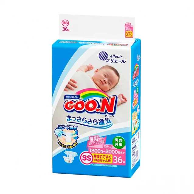 Японские подгузники на липучках Goo.N для младенцев с весом 1,8-3,5 кг, унисекс, 36 шт. (853887) - 4