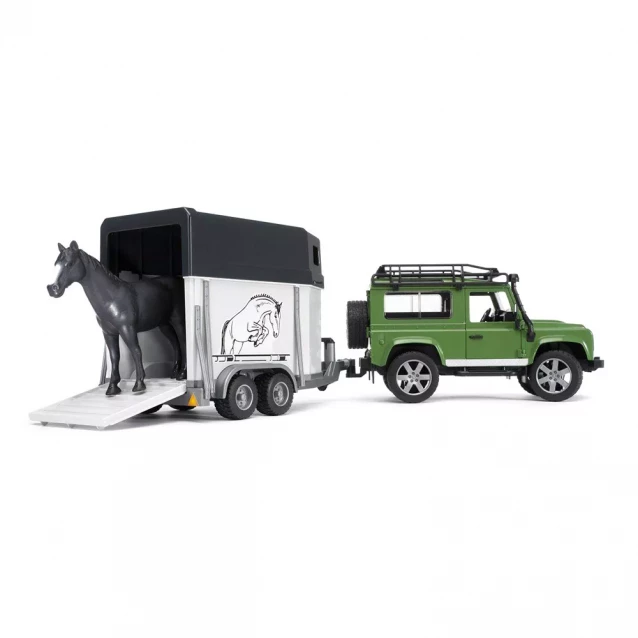 BRUDER игрушка - джип Land Rover Defender с прицепом для перевозки лошадей + лошадка, М1:16 - 2