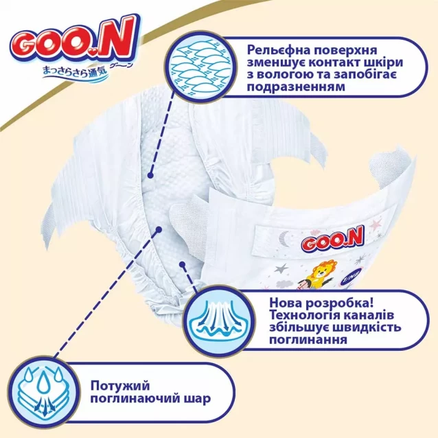 Goo.N Premium Soft Підгузки GOO.N Premium Soft для дітей 4-8 кг (розмір 2(S), на липучках, унісекс, 18 шт) 863221 - 4