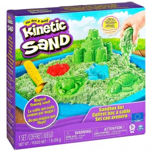 Набір піску для дитячої творчості - KINETIC SAND ЗАМОК З ПІСКУ (зелений, 454 г, формочки, лоток) дитяча іграшка