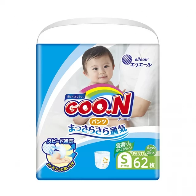Трусики-підгузки Goo.N для активних дітей 4-9 кг, розмір S, унісекс, 62 шт. (853625) - 1