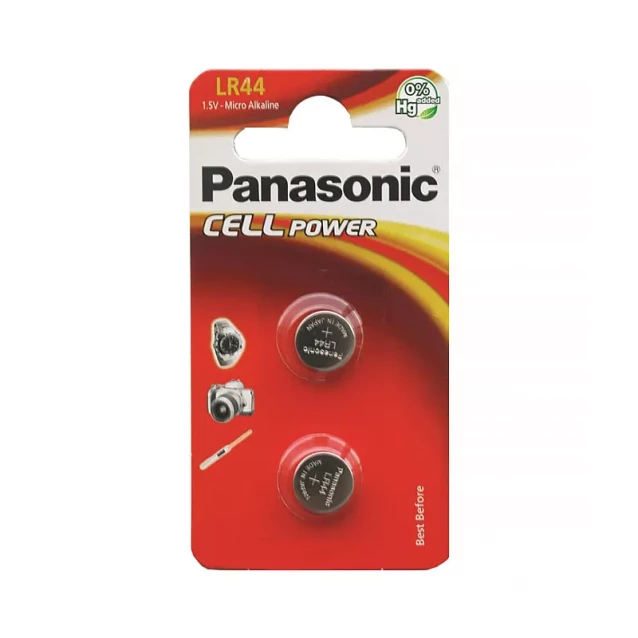PANASONIC Батарейка Panasonic лужна LR44(A76, AG13, G13A, PX76, GP76A, RW82) блістер, 2 шт. LR-44EL/2B - 1
