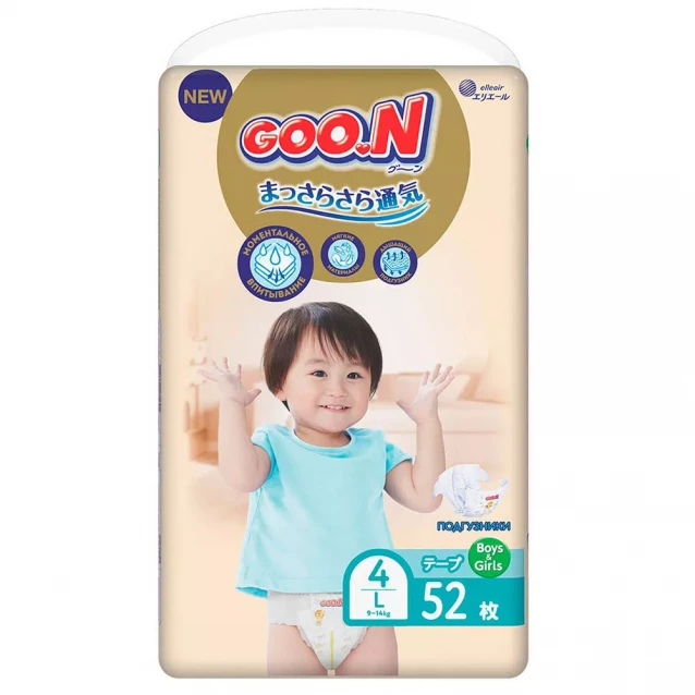 Підгузки Goo.N Premium Soft Розмір 4L, 9-14 кг 52 од (863225) - 1