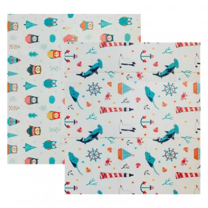 Дитячий двосторонній, складний килимок "Морський сезон та Зимові совушки", 200х180x1см для малюків