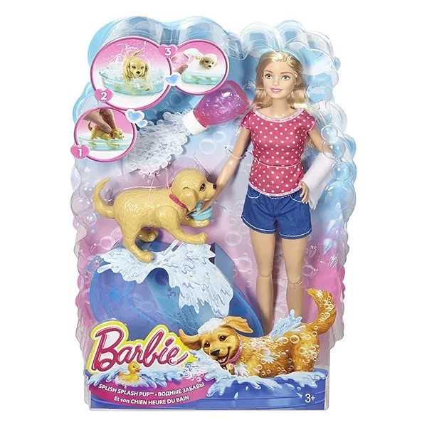 MATTEL BARBIE набор с куклой веселое купание щенка - 5