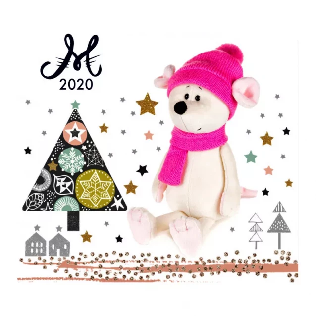 MAXI TOYS Мышка Пинки с шарфом и шапкой, 28 см - 3