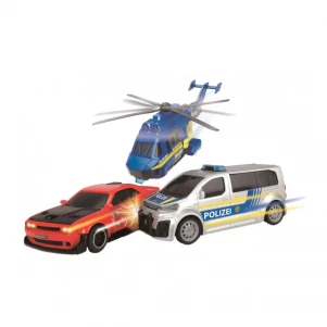 DICKIE TOYS Ігровий набір “Поліцейська погоня” з 2 машинами та гелікоптером, зі звук. та світл. еф. 3+ дитяча іграшка