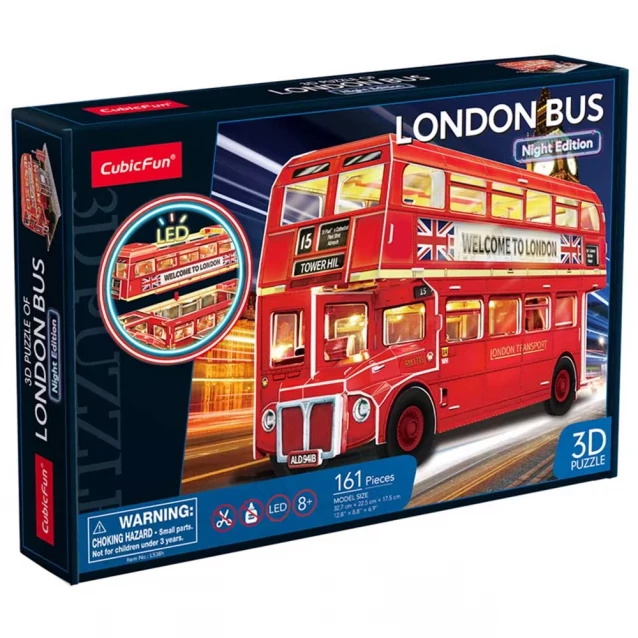 Тривимірна головоломка-конструктор CubicFun Лондонський автобус з LED підсвіткою (L538h) - 1