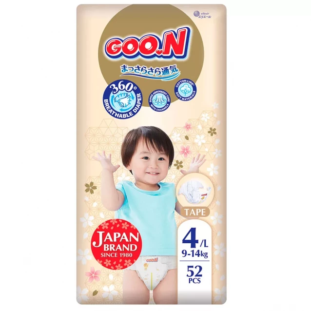 Підгузки Goo.N Premium Soft Розмір 4L, 9-14 кг 52 од (F1010101-155) - 1