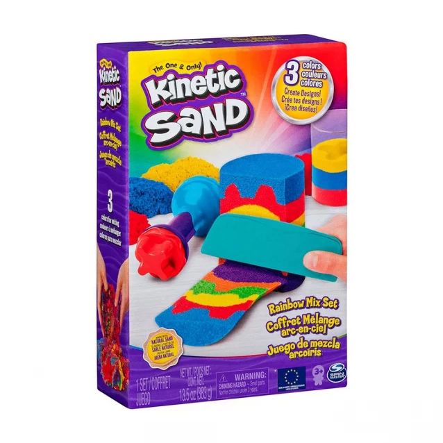 Kinetic Sand & Kinetic Rock Набір піску для дитячої творчості - KINETIC SAND ВЕСЕЛКОВИЙ МІКС (3 кольори, 383 g, аксес.) 71474 - 1