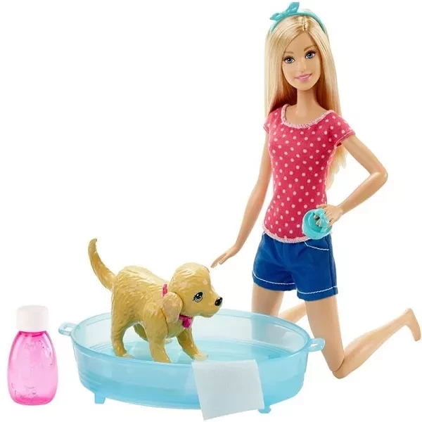 MATTEL BARBIE набор с куклой веселое купание щенка - 4