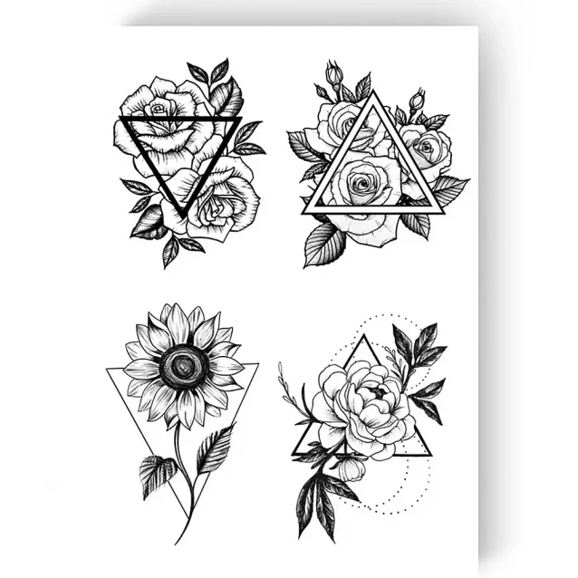 Тату Tattooshka Графические цветы в треугольнике (LB-120) - 2