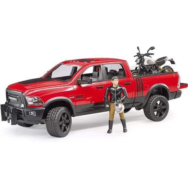 BRUDER Набор игрушечный внедорожник Dodge RAM 2500 с мотоциклистом - 1