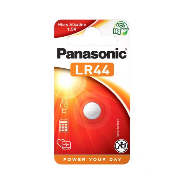PANASONIC Батарейка Panasonic лужна LR44(A76, AG13, G13A, PX76, GP76A, RW82) блістер, 1 шт. LR-44EL/1B - 1