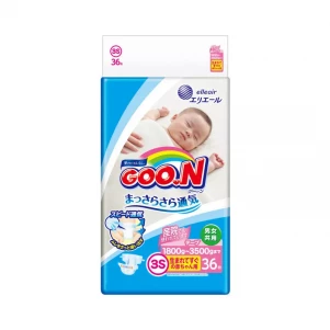 Японські підгузки на липучках Goo.N для немовлят з вагою 1,8-3,5 кг, унісекс, 36 шт. (853887) для малюків