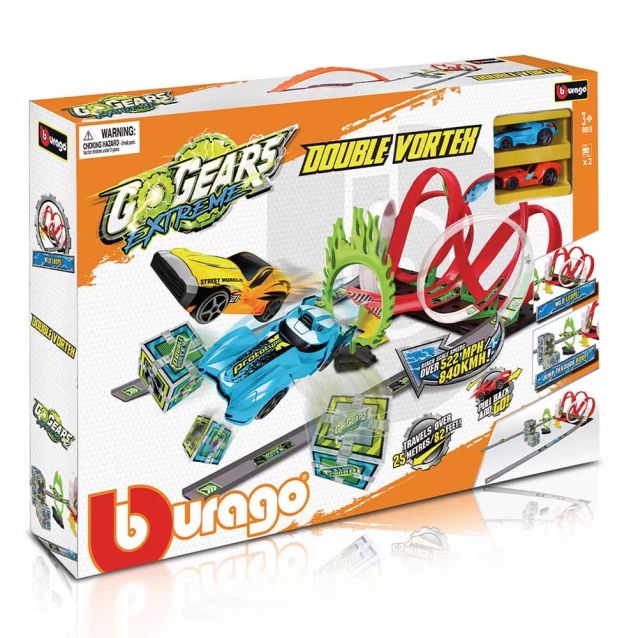 Bburago Ігровий набір серії GoGears Extreme «Подвійний вихор» (2 доріжки, 6 петель, 2 інерц.машинки) 18-30532 - 2