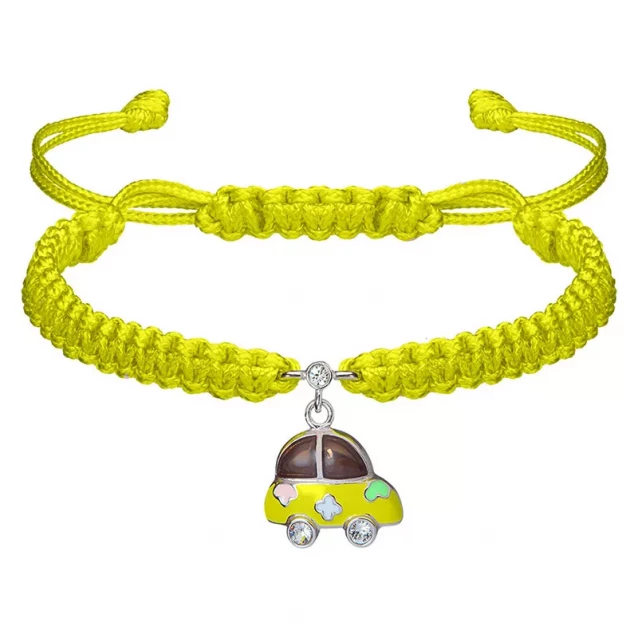 UMa&UMi Браслет детский плетеный с серебрянным украшением Машинка желтая (Желтый) - 1