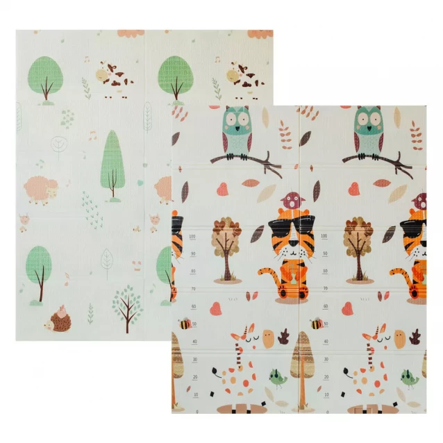 Дитячий двосторонній, складний килимок "Тигреня в лісі та Молочна ферма", 150х180x1 см - 1