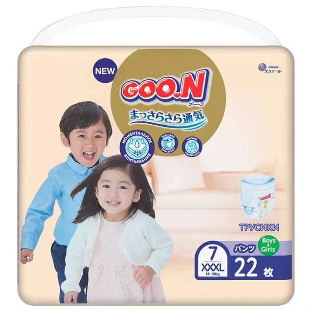 Трусики-підгузки GOO.N Premium Soft для дітей 18-30 кг (розмір 7(3XL), унісекс, 22 шт) - 1